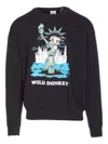 Wild Donkey Graphic Print Crewneck Sweater With Long Sleeves In Black