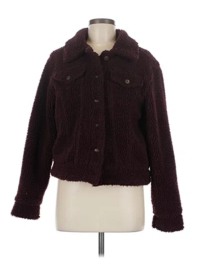 Pre-owned Wild Fable Faux Fur Jacket In Burgundy