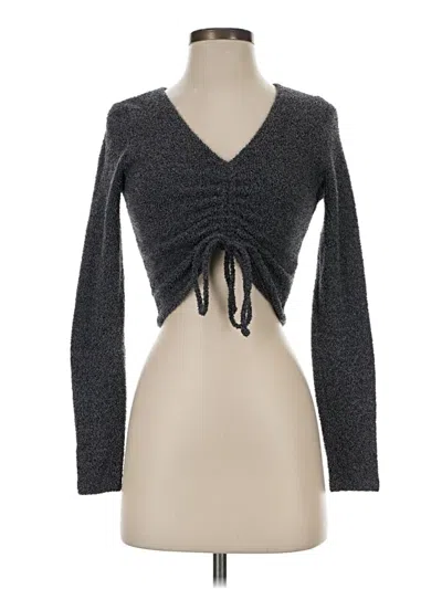 Pre-owned Wild Fable Long Sleeve Top Gray Plunge Neckline Tops