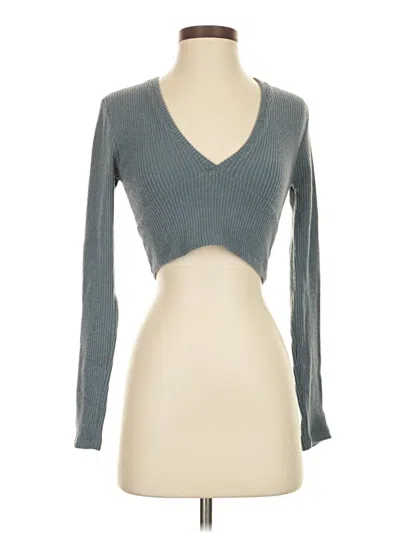 Pre-owned Wild Fable Long Sleeve Top Gray Plunge Neckline Tops