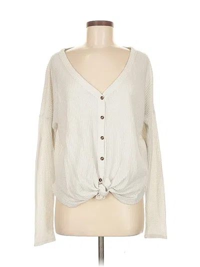 Pre-owned Wild Fable Long Sleeve Top Ivory Plunge Neckline Tops In White