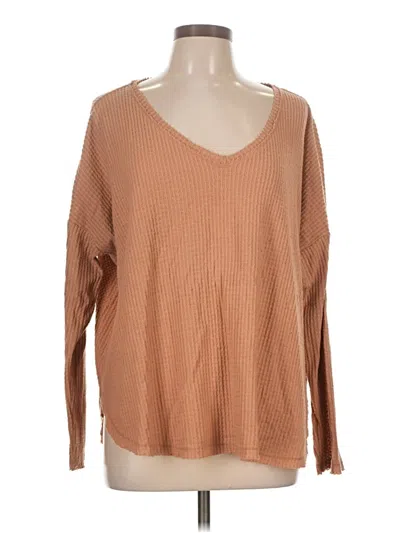 Pre-owned Wild Fable Long Sleeve Top Tan V-neck Tops