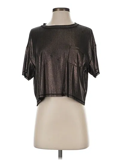 Pre-owned Wild Fable Short Sleeve Top Black Metallic Pattern Mock Neckline Tops