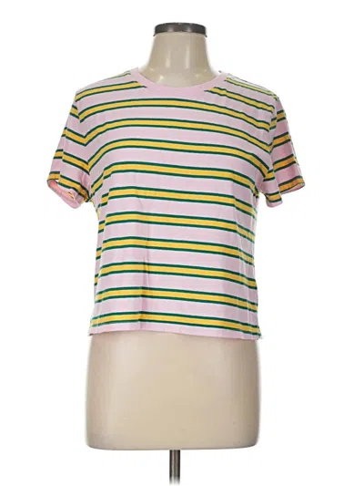 Pre-owned Wild Fable Short Sleeve Top Pink Stripes Pattern Crew Neck Tops