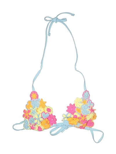 Pre-owned Wild Fable Swimsuit Top Blue Floral Pattern Swimwear
