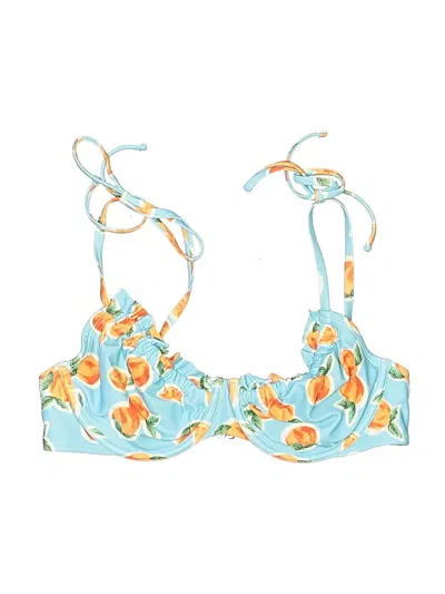 Pre-owned Wild Fable Swimsuit Top Blue Tropical Pattern Swimwear