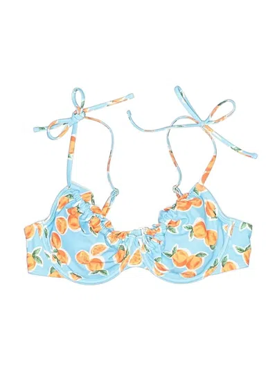Pre-owned Wild Fable Swimsuit Top Blue Tropical Pattern Swimwear