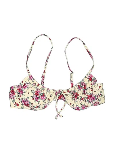 Pre-owned Wild Fable Swimsuit Top Ivory Floral Pattern Swimwear