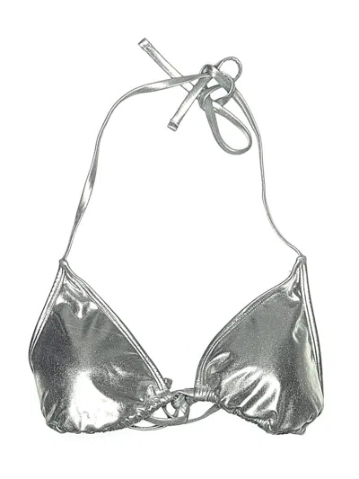 Pre-owned Wild Fable Swimsuit Top Silver Metallic Pattern Swimwear