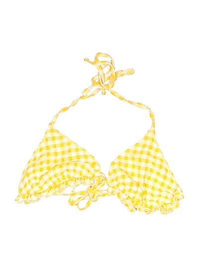 Pre-owned Wild Fable Swimsuit Top Yellow Checkered/gingham Pattern Swimwear