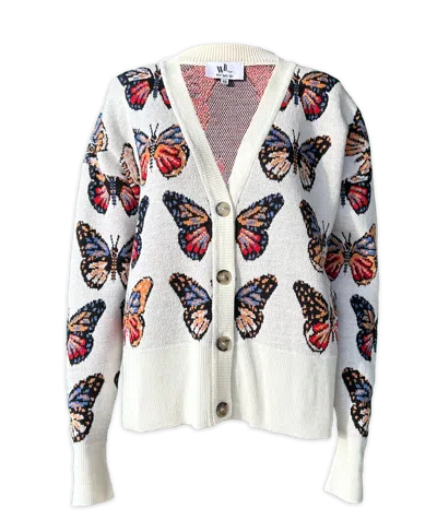 Wild Lady Lils Women's Butter Soft Merino Wool Cardigan In Butterfly Jacquard In Black