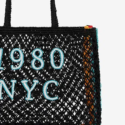 Wild Logo-embroidered Raffia Tote Bag In Black