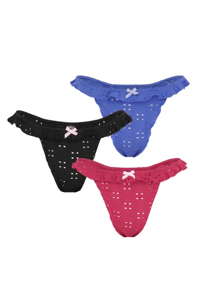 Wild Lovers London Women's Pink / Blue / Black Aria Thong - Multipack