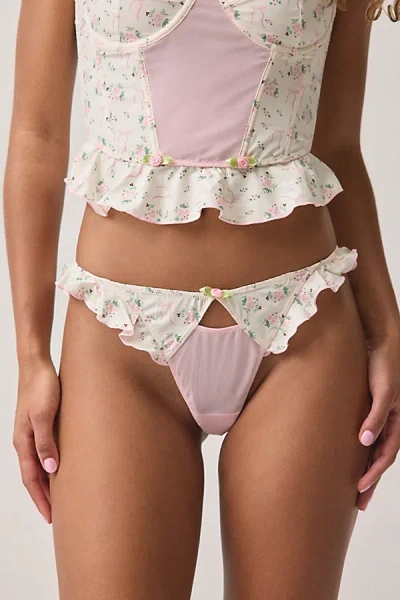 Wild Lovers Scarlett Ruffle Floral Thong In Cream, Women's At Urban Outfitters In Multi