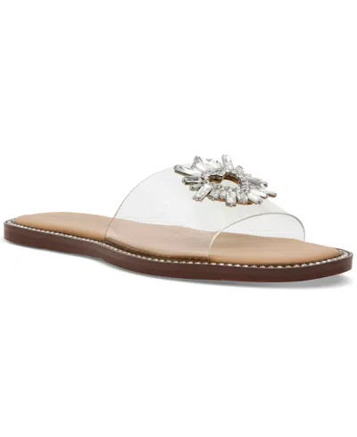 Wild Pair Caprie Womens Embellished Manmade Slide Sandals In Clear Vinyl