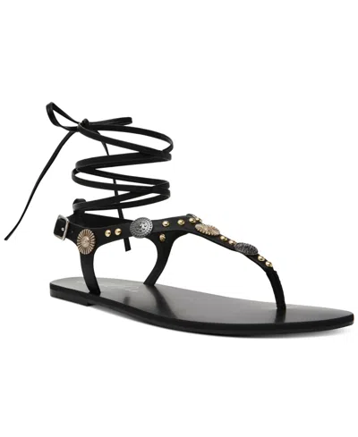 Wild Pair Earheart Thong Lace-up Flat Sandals, Created For Macy's In Black Smooth