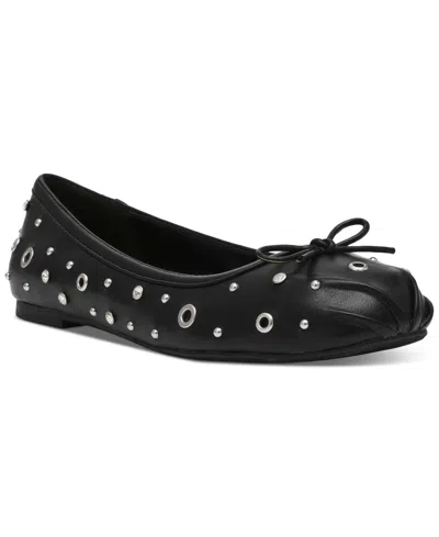 Wild Pair Essense Studded Bow Flats, Created For Macy's In Black Smooth