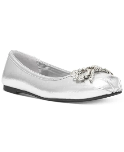 Wild Pair Essense Studded Bow Flats, Created For Macy's In Silver Smooth