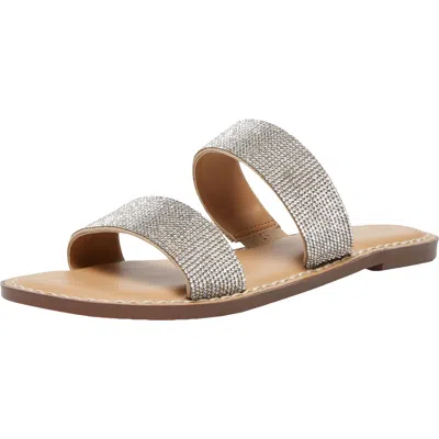 Wild Pair Ginnie Womens Embellished Rhinestone Flat Sandals In Silver