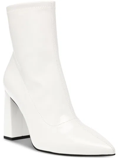 Wild Pair Iloise Womens Patent Block Heel Booties In White