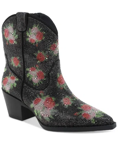 Wild Pair Laceyf Womens Floral Print Manmade Cowboy, Western Boots In Black Floral