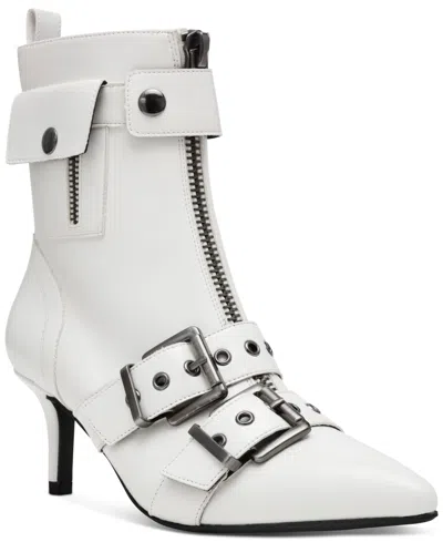 Wild Pair Moonbeam Womens Faux Leather Strappy Booties In White Crinkle