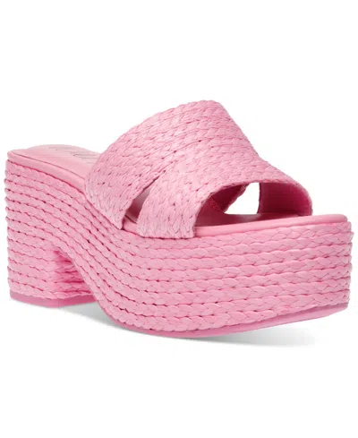 Wild Pair Niftyy Woven Espadrille Platform Wedge Slide Sandals, Created For Macy's In Pink Raffia