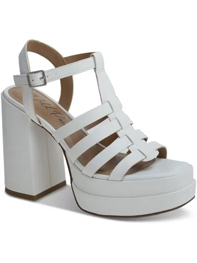 Wild Pair Orlah Womens Faux Leather Platform Sandals Block Heels In White