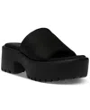 Wild Pair Questt Womens Faux Leather Open Toe Slide Sandals In Black Fabric