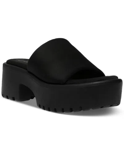 Wild Pair Questt Lug Slide Sandals, Created For Macy's In Black Fabric