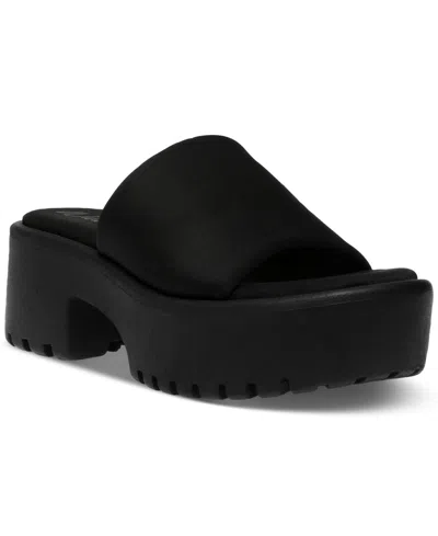 Wild Pair Questt Womens Faux Leather Open Toe Slide Sandals In Black Fabric