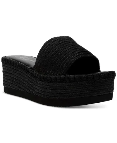 Wild Pair Shermer Slide Espadrille Platform Wedge Sandals, Created For Macy's In Black Jute