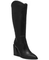Wild Pair Tati Wide-calf Stacked-heel Boots, Created For Macy's In Black Smooth