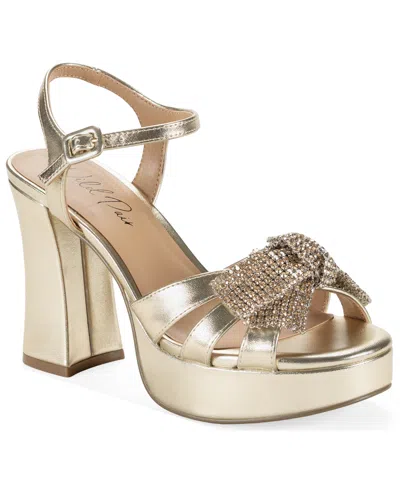 Wild Pair Women's Keiiko Block-heel Embellished-bow Dress Sandals, Macy's Exclusive In Gold Metallic