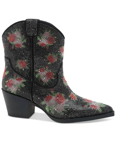 Wild Pair Women's Lacey Floral Bling Booties In Black