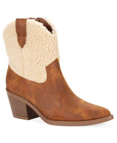 Wild Pair Women's Leiila Block-heel Pointed-toe Shearling Booties, Macy's Exclusive In Acorn Brown