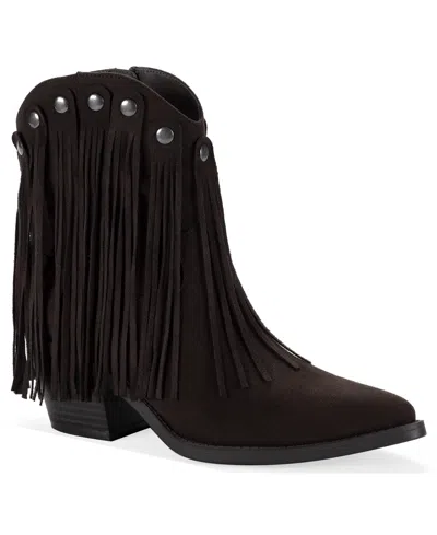 Wild Pair Women's Liiesel Fringe Block-heel Pointed-toe Booties, Macy's Exclusive In Cocoa Bean