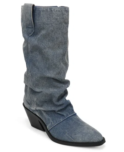 Wild Pair Women's Piippa Slouch Western Block Heel Denim Boots, Macy's Exclusive In Studio Denim