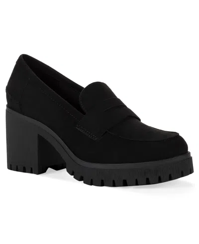 Wild Pair Women's Presscott Round Toe Heeled Loafers, Macy's Exclusive In Black Micro
