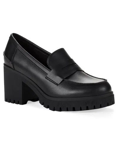 Wild Pair Women's Presscott Round Toe Heeled Loafers, Macy's Exclusive In Black Smooth