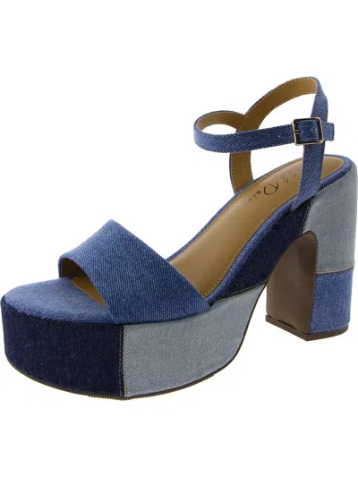Wild Pair Womens Denim Ankle Strap Block Heel In Blue