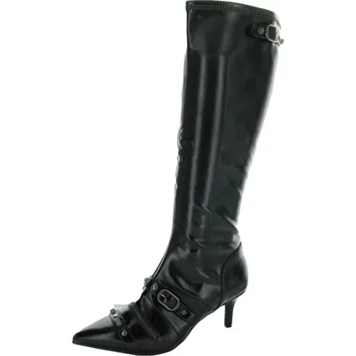 Wild Pair Womens Faux Leather Heeled Knee-high Boots In Black Crinkle