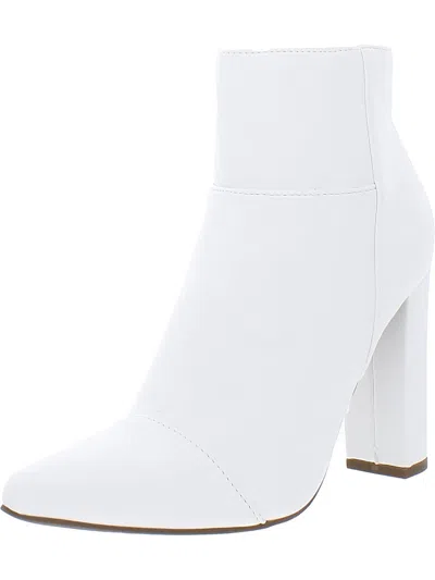 Wild Pair Womens Faux Leather Pointed Toe Booties In White