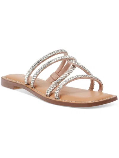 Wild Pair Womens Rhinestone Criss-cross Slide Sandals In Silver