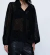 Wild Pony Dot Long Sleeve Blouse In Black In Black