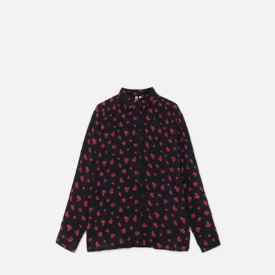 Wild Pony Fluid Shirt In Red Flower Print In Black