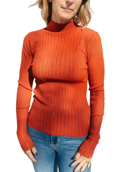 Wild Pony High Neck Fitted Top In Red Orange
