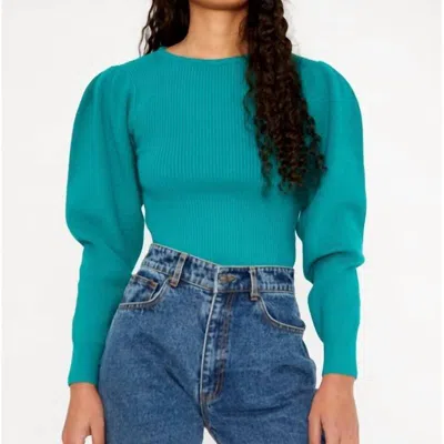 Wild Pony Round Neck Ribbed Sweater In Green