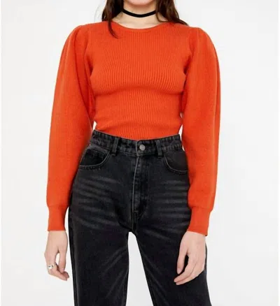 Wild Pony Round Neck Ribbed Sweater In Orange