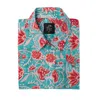 Wild Rose Men's Blue / Red Osila Hand Block Print Cotton Long Sleeved Floral Shirt In Blue/red